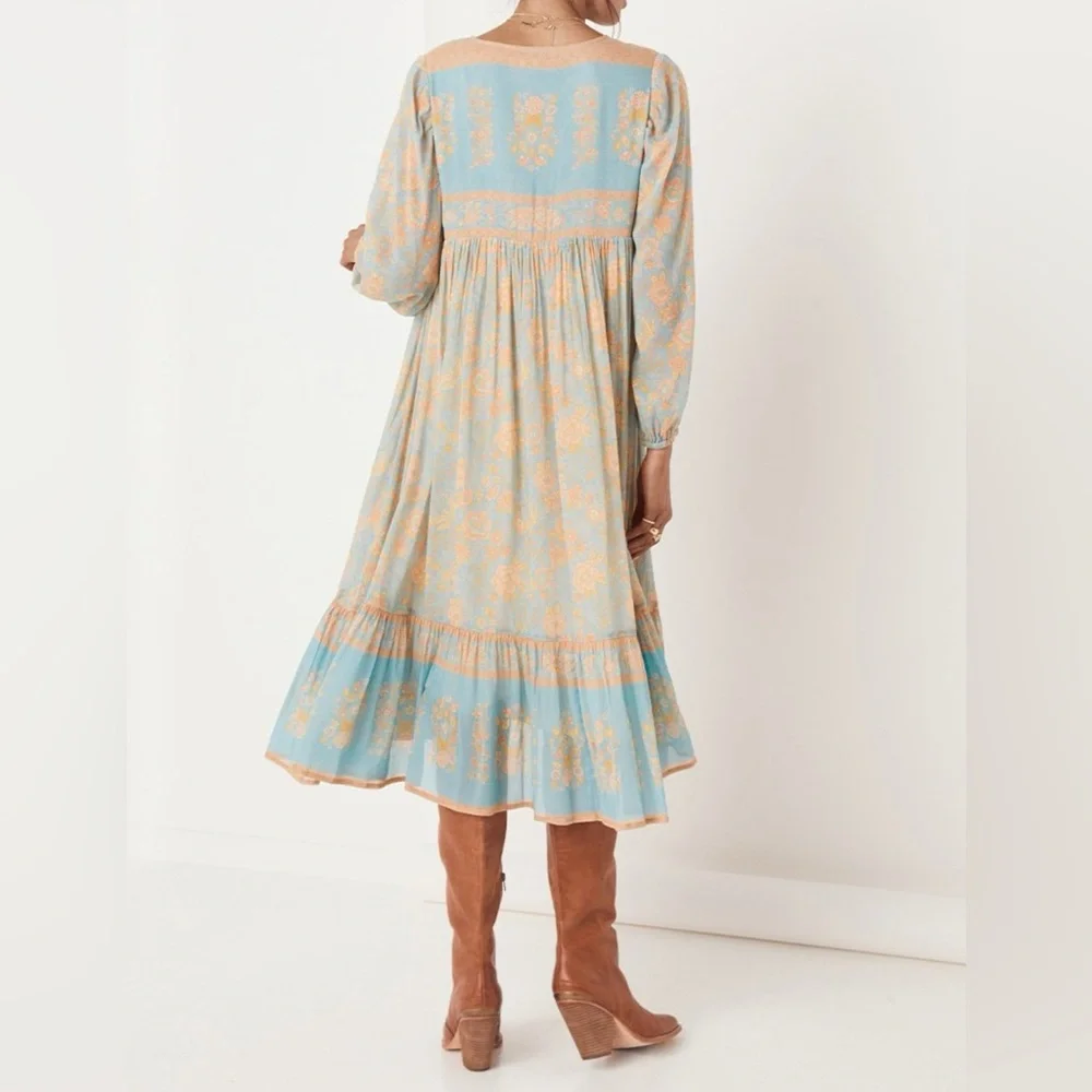 Spell & the Gypsy Collective Juniper Boho Midi Dress Eggshell Blue M Medium 6 8 - Picture 4 of 15
